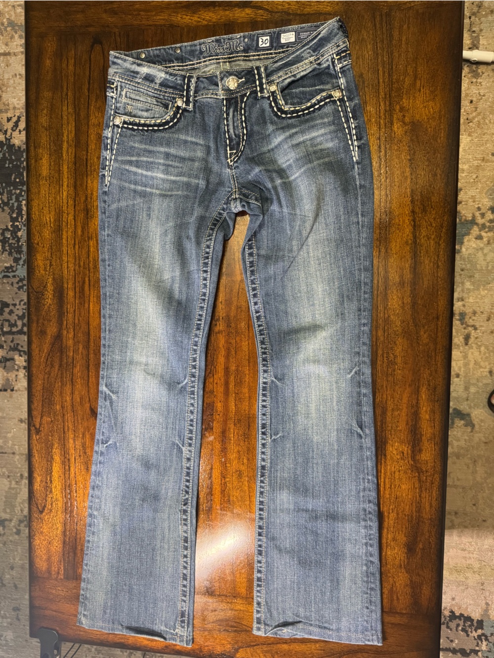 Miss Me blue denim jeans with contrast stitching